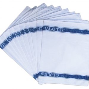 Glass Cloth Tea Towel - White with Blue - Pack of 10 - quick-cleaning-supplies