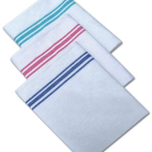 Cotton White With Coloured Stripe Tea Towel Pack of 10 - quick-cleaning-supplies