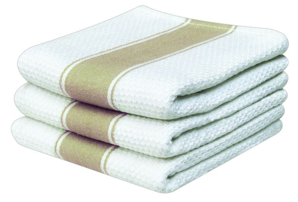 100 Cotton Striped Waffle Tea Towels Pack of 3 Biscuit Regent