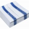100% Cotton Kitchen Linen- White With Blue - Pack of 6 - quick-cleaning-supplies